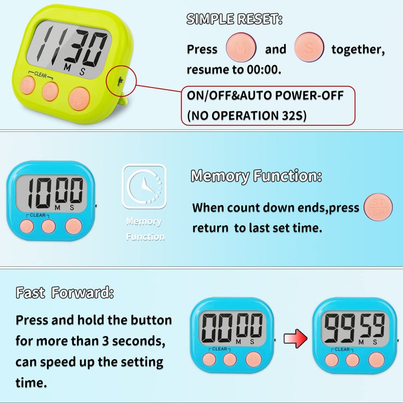AOUCE Classroom Timers for Teachers Kids Large Magnetic Digital Timer Teacher Supplies 2 Pack-Blue Green - Image 5